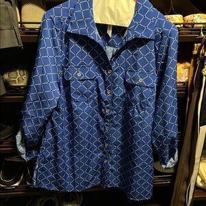 NY Collection Blue Diamond Pattern Blouse